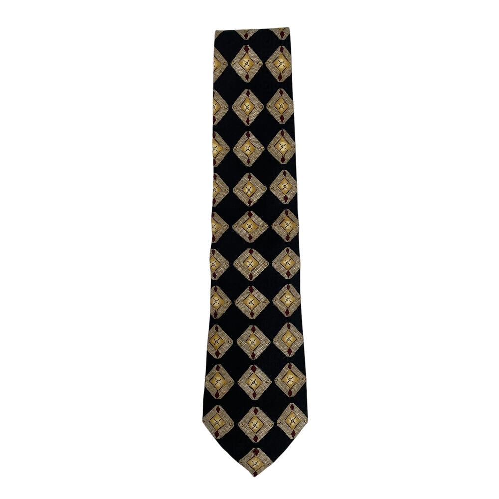 Vintage Roundtree & Yorke 100% Silk Men's Necktie-Black, Red, Gold Geo Print